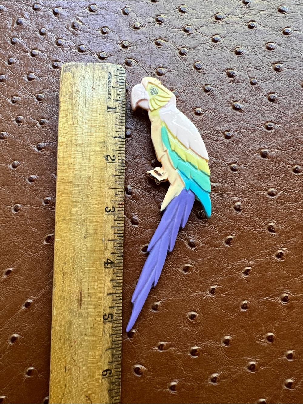 Vintage Tropical Parrot Bird Colorful Plastic Resin Brooch Pin 80s statement 5"